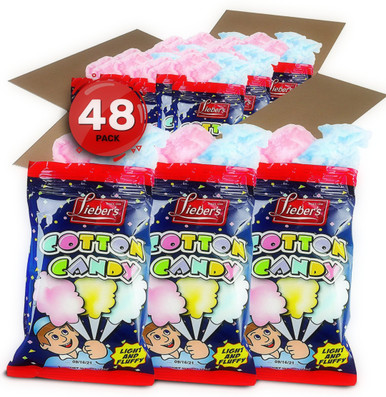 Lieber's Cotton Candy, Light & Fluffy Vintage Candy, Blue & Red Carnival, holloween, Birthday Party Favors Treats Supplies for Kids, Kosher, 0.8 Ounce Bag (Pack of 48)