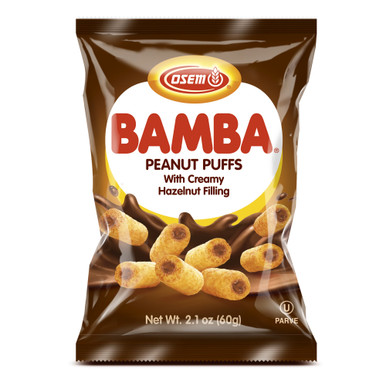 Osem Bamba Hazelnut Cream Peanut Butter Snacks All Natural Corn Puffs, 2.1 oz