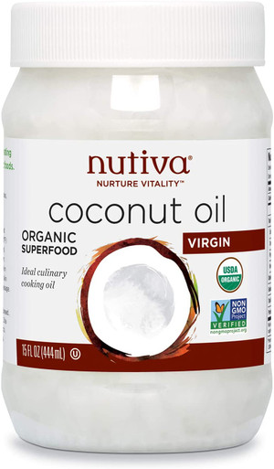 Nutiva Organic Cold-Pressed Virgin Coconut Oil, USDA Organic, Non-GMO, Fair Trade, Whole 30 Approved, Vegan, Keto, Fresh Flavor and Aroma for Cooking & Healthy Skin and Hair, 15 Fl Oz