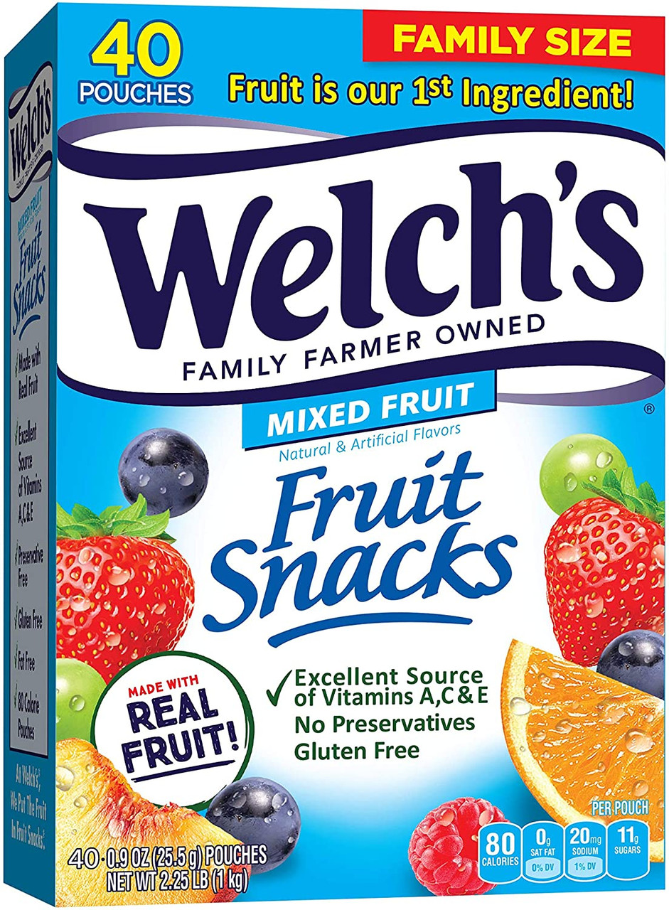 Welch's Fruit Snacks, Mixed Fruit, Gluten Free, Bulk Pack, 0.9 oz  Individual Single Serve Bags (Pack