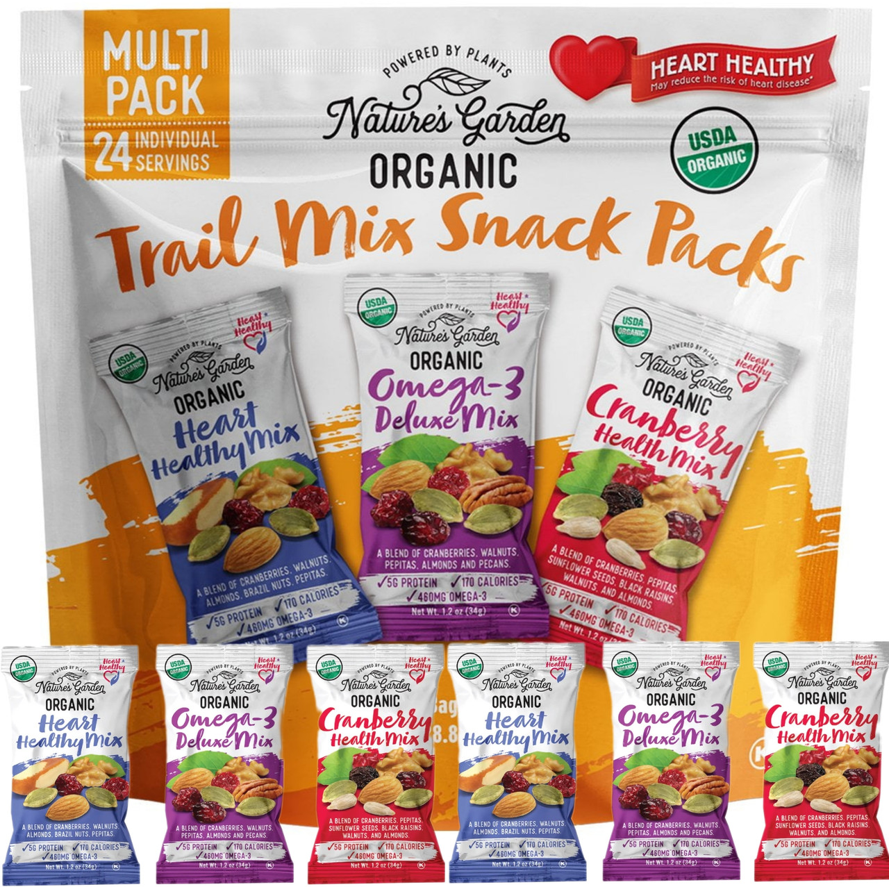 Nature's Garden Organic Trail Mix Snack Packs, Heart Healthy