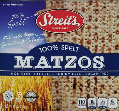 Streit’s 100% Spelt Matzo Crackers (11 oz) | Sugar-Free, Sodium-Free & Fat-Free Healthy Snack | Kosher Parve & Yoshon