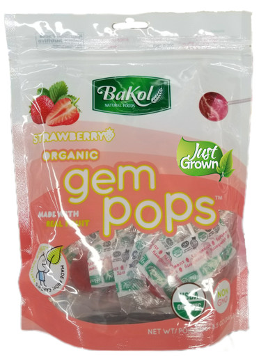 Bakol Organic Gem Pops Strawberry Flavored Lollipops, 8.5 oz