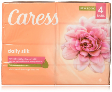 Caress Beauty Bar Soap For Silky, Soft Skin Daily Silk With Silk Extract and Floral Oil Essence, 3.75