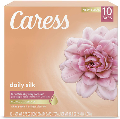 Caress Beauty Bar Soap For Silky, Soft Skin Daily Silk With Silk Extract and Floral Oil Essence, 3.75 (10 count)