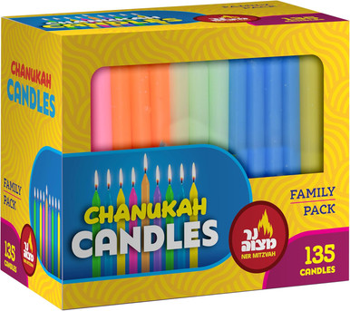 Ner Mitzvah Colorful Hanukkah Candles, Standard Size 4 Inch, Assorted Colors, 135 Count, Compatible with Standard Menorahs