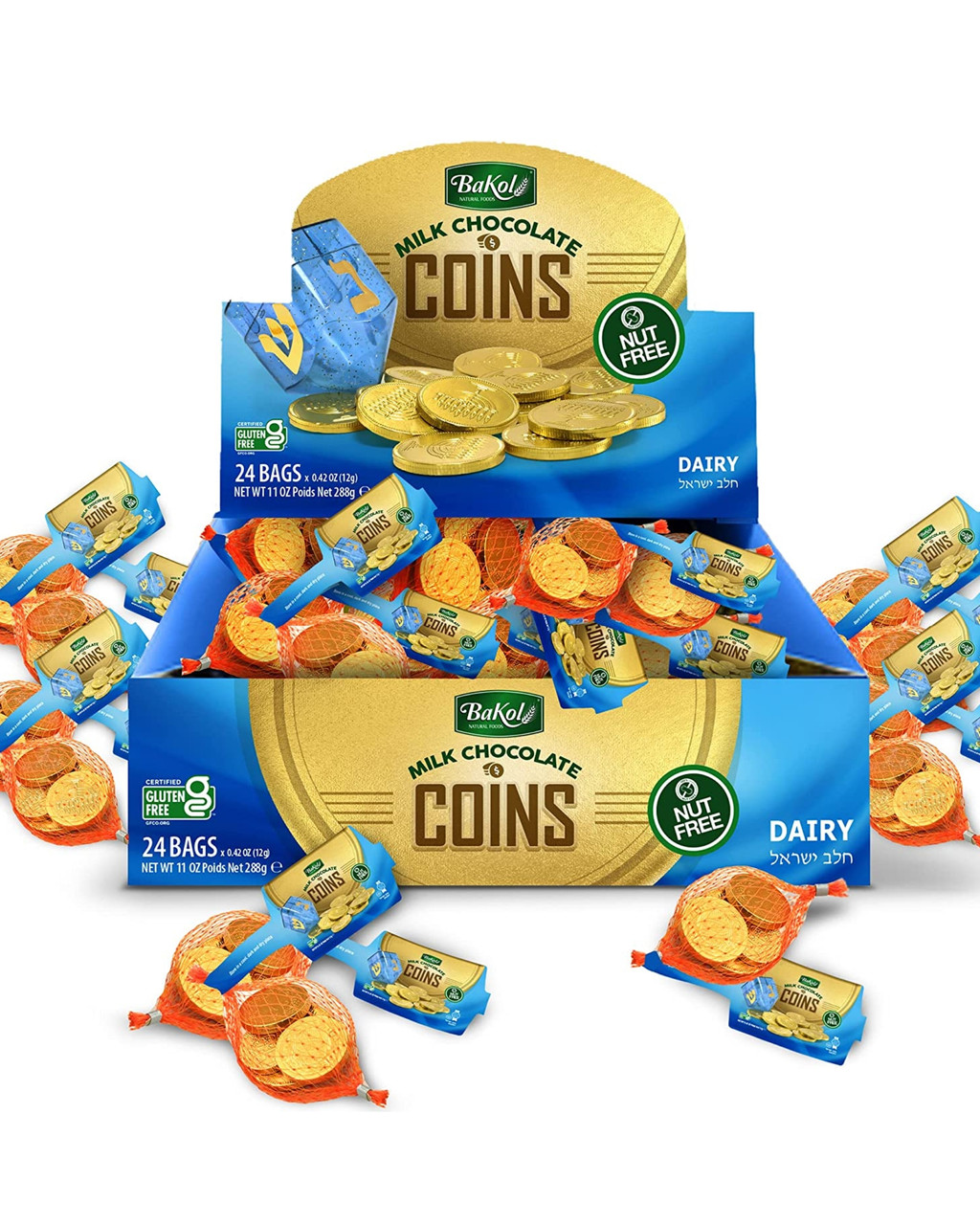 Hanukkah Milk Chocolate Gelt Coins, Nut-Free Chanukah Candy, 24 Bags ...