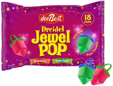 Dreidel Jewel Pop Ring Shape Candy, Apple and Strawberry Flavor, 18 Count