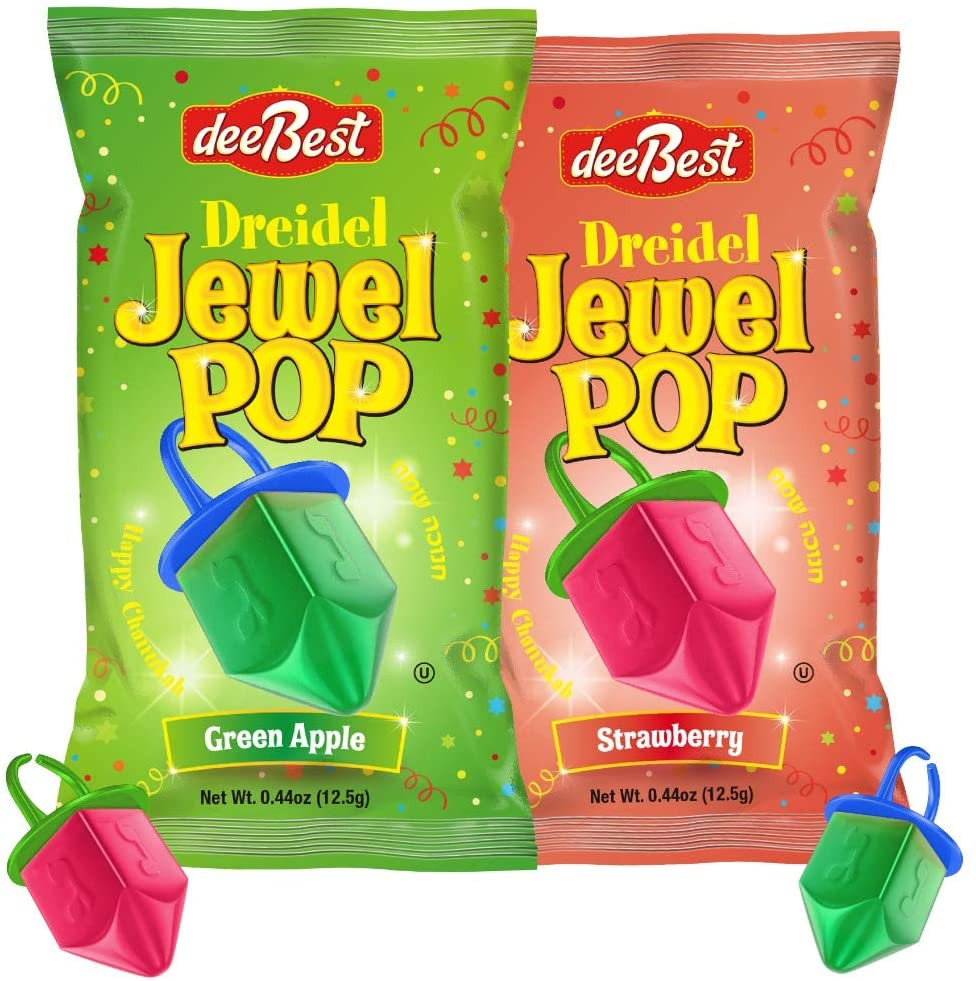 Dreidel Jewel Pop Ring Candy, Kosher Hanukkah Treats, Green Apple