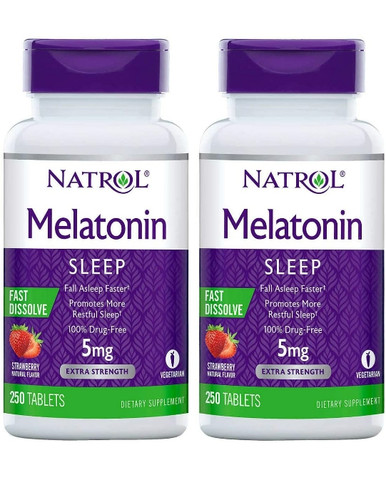 Natrol Melatonin Fast Dissolve 5mg Strawberry Flavor, 250 Tablets (Pack of 2) 