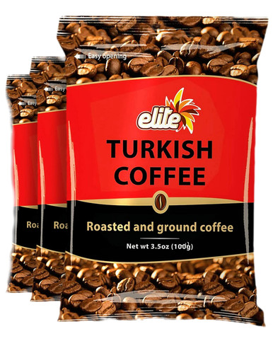Elite Roasted & Ground Turkish Coffee, 3.5 oz Bag (Pack of 3) 
