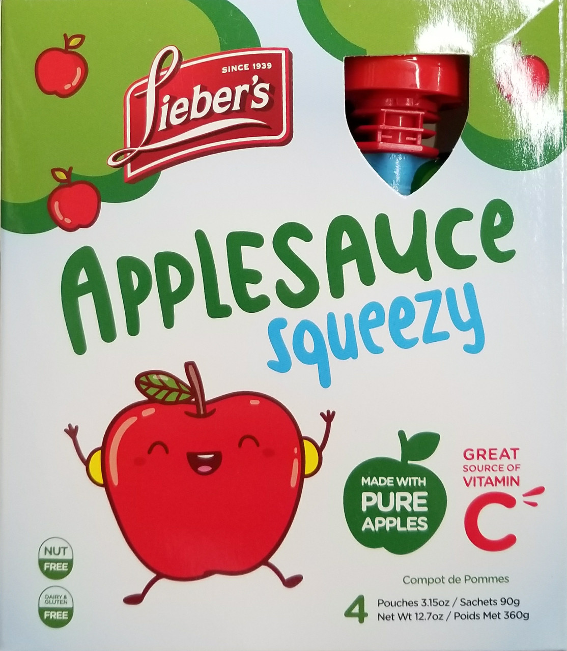 Lieber's Applesauce Squeezy Pouches, Kosher for Passover, 3.15 oz