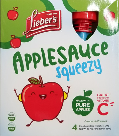 Lieber's Sweetened Apple sauce pouches, 3.15 oz (4 Count)