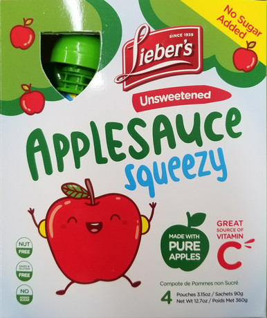Lieber's Unsweetened Apple sauce pouches, 3.15 oz (4 Count)