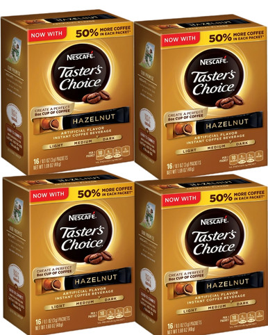 Nescafe Taster's Choice Instant Hazelnut Coffee, 16 count (Pack of 4)