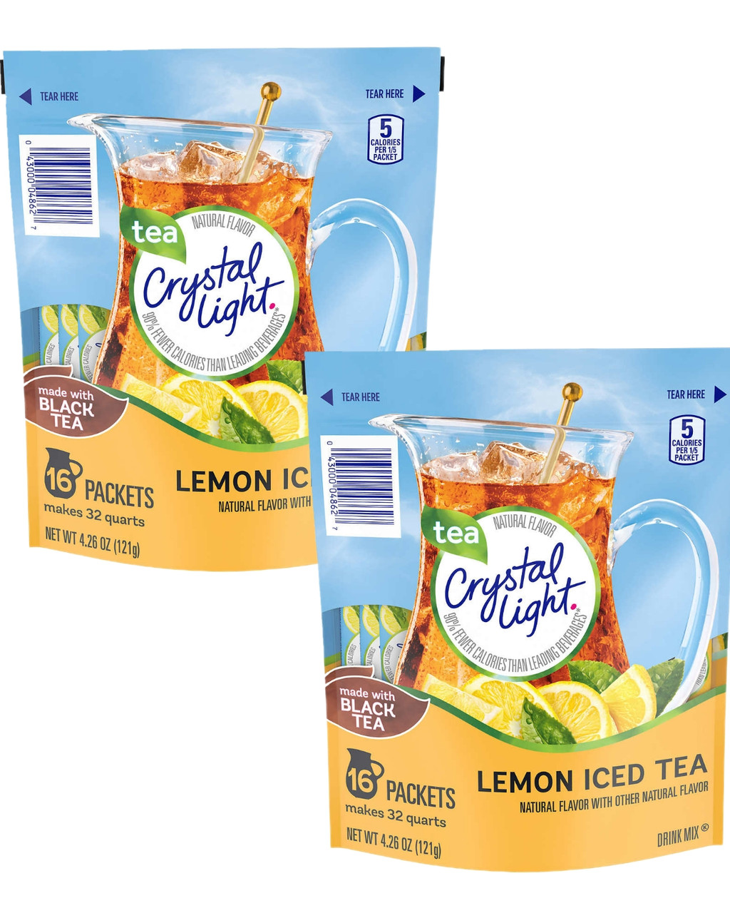 Crystal Light Drink Mix Lemon Iced Tea, 16 count (Pack of 2