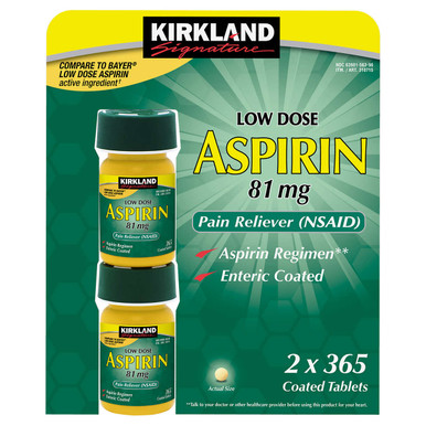 Kirkland Signature Aspirin Low Dose 81 mg., 365 Tablets (2 Count)