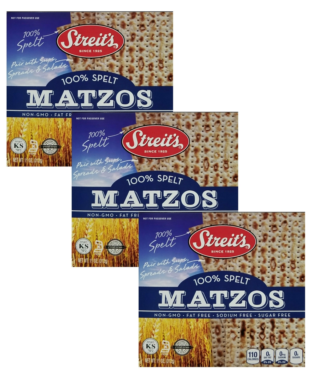 Streit's 100 White Spelt Matzos, 11 oz (Pack of 3) Whole And Natural
