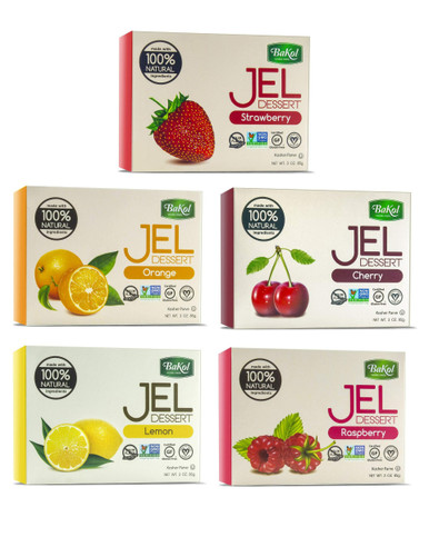 Bakol Natural Vegan Jel Dessert Variety Pack, 5 Fruit Flavors Strawberry, Orange, Cherry, Lemon, Raspberry, Gluten-Free, Non-GMO, Kosher, 3 oz (Pack of 5)
