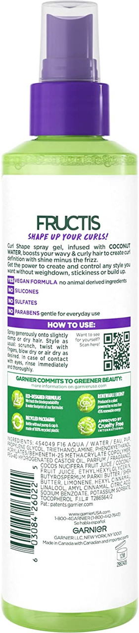 Spray Curl And oz Gel, Defining 8.5 Coconut - Shape Fructis Garnier Whole Water, Natural