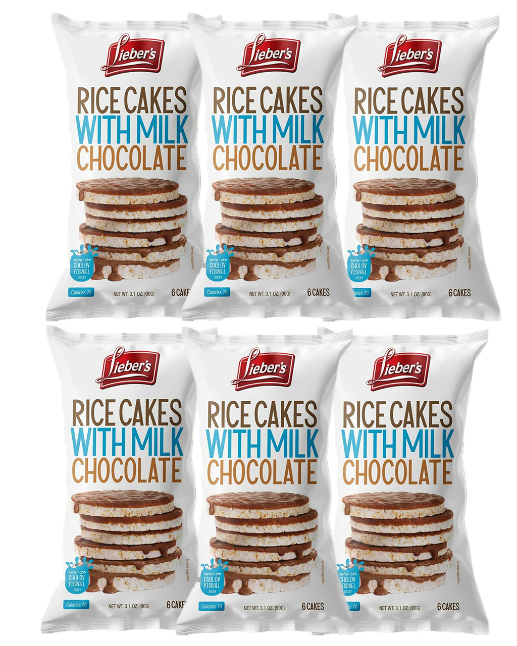 Lieber's Milk Chocolate Covered Rice Cakes, 3.1 oz (Pack of 6