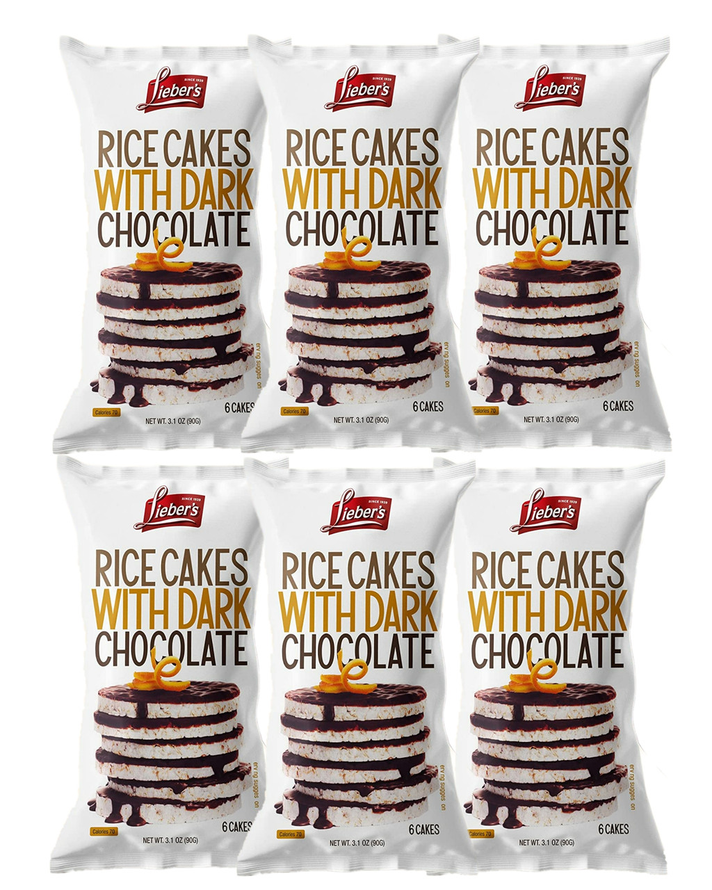 Lieber's Dark Chocolate Covered Rice Cakes, 3.1 oz (Pack of 6) Whole