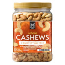 Member's Mark Lightly Salted Whole Cashews, 33 oz, Roasted with Sea Salt, 50% Less Sodium, Protein Snack