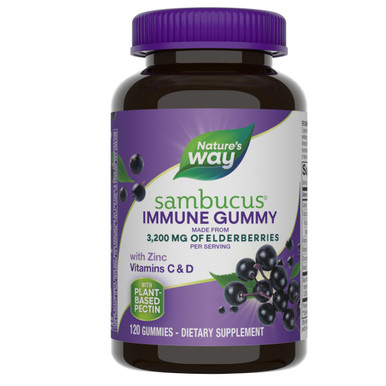 Nature's Way Sambucus Immune Gummy, 120 Count, Elderberry with Zinc and Vitamins C & D, 3200mg per Serving 