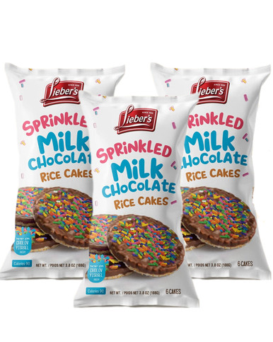 Lieber's Sprinkled Milk Chocolate Rice Cakes, Gluten Free, Whole Grain Brown Rice, Kosher Dairy Cholov Yisrael, 90 Calories, (Pack of 3)