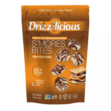 Drizzilicious S'mores Bites Mini Rice Cakes, Gluten Free, Vegan, Nut Free, Non-GMO, 90 Calories, with Chia Quinoa Flax, 4 oz