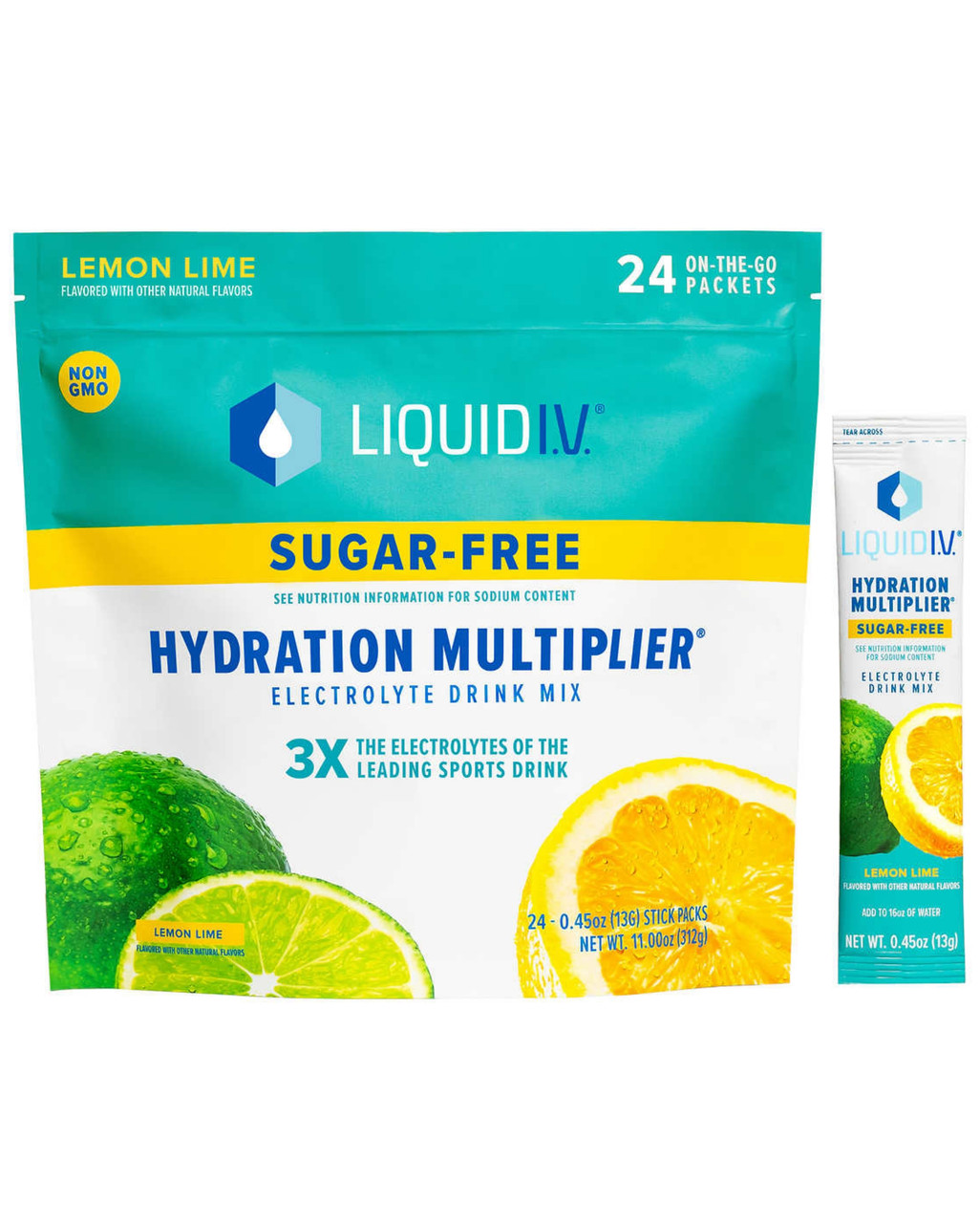 Liquid IV Sugar Free Electrolytes Hydration Multiplier Lemon Lime, 24 Count  - Whole And Natural