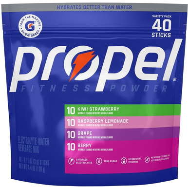 Propel Powder Packets, Electrolyte Water Beverage Mix, Zero Sugar with Vitamins, 4-Flavor Variety Pack (40 Count)