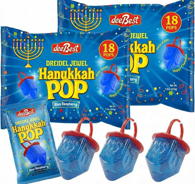Dreidel Jewel Hanukkah Pop, Blue Raspberry Ring Lollipops, Kosher Certified, 36 Count Party Favors