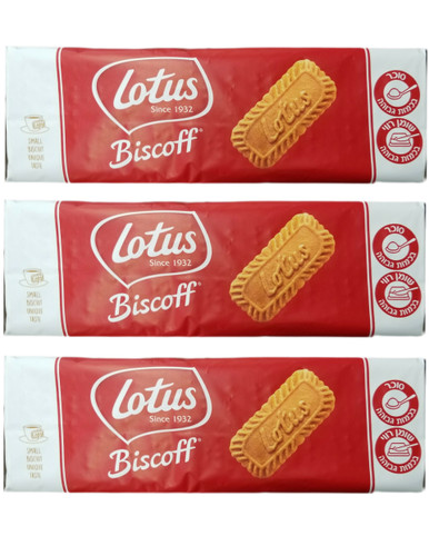 Lotus Biscoff Kosher Caramelized Cookies, Vegan, 250g, 32 Count, Imported from Israel, Coffee Companion Biscuits (Pack of 3)