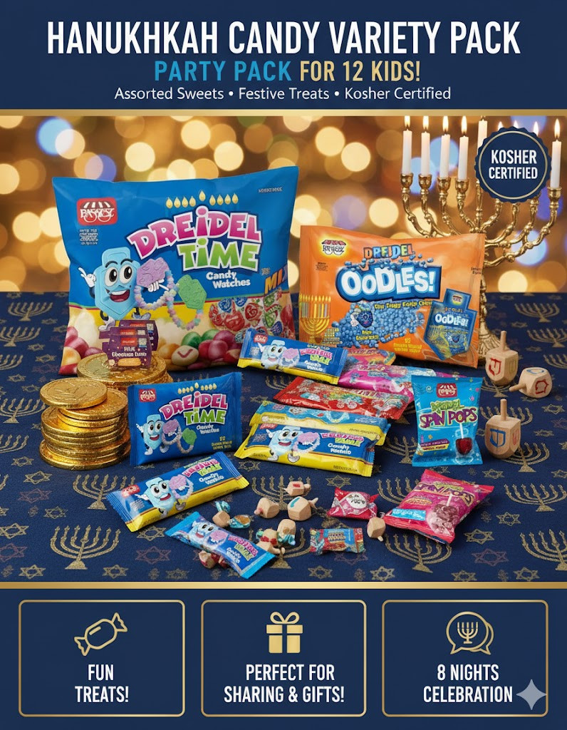 Hanukkah Candy Gifts Variety Pack Bulk Kosher Sweet Driedel Filled