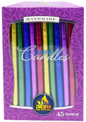Handmade Metallic Multi Colored Colorful Hanukkah Candles, 45 Count 