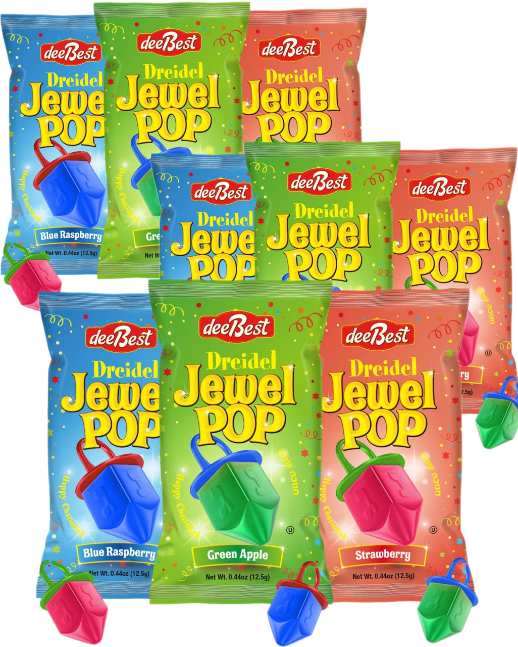 Dreidel Jewel Pop Ring Shape Hanukkah Candy, Individually Wrapped