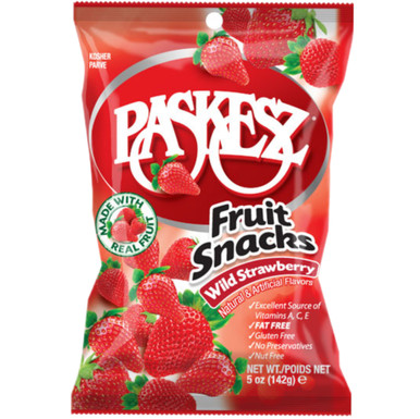 Paskesz Strawberry Fruit Snacks, Fat Free, Gluten Free, 5 oz