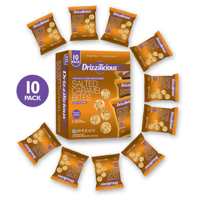 Drizzilicious Mini Rice Cakes, Salted Caramel, 10-Pack, 0.74oz Bags, 90 Calorie, Vegan, Gluten-Free, Non-GMO, Allergen-Free