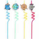 Passover Spiral Drinking Straws with Character Toppers, Multicolor, Set of 4