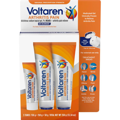Voltaren Arthritis Pain Relief Gel, 1% Diclofenac Sodium, 12.34 oz, 3 Tubes, For Joint Pain