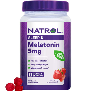 Natrol Melatonin Sleep Gummies, Strawberry Flavor, 5mg, 180 Count 