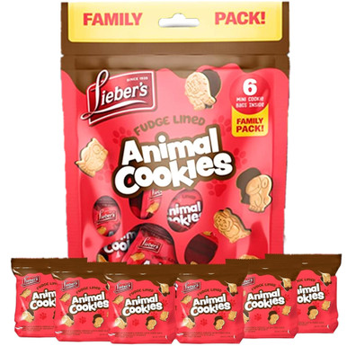 Lieber's Animal Cookies, Fudge-Lined Vanilla Crackers, Family Pack with 6 Mini Cookie Bags