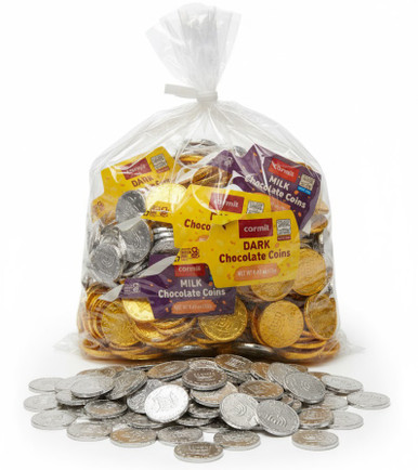 Hanukkah Milk and Dark Chocolate Gelt Coins, Gold Foil Wrapped, Kosher Certified, 24-Count Holiday Gift Set, Traditional Dreidel Game Treats