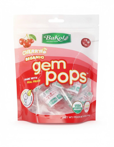 Bakol Organic Cherry Lollipops, Gem Pops, Made with Real Fruit, USDA Organic Certified, Non-GMO, 8.5