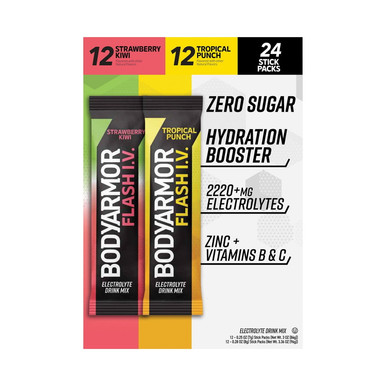 Bodyarmor Flash I.V. Electrolyte Powder Sticks Variety Pack, Zero Sugar, 24 Count