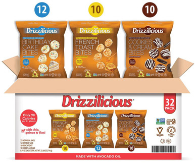 Drizzilicious Variety Pack Mini Rice Cakes with Birthday Cake, French Toast, Cookies & Cream, 32 Count