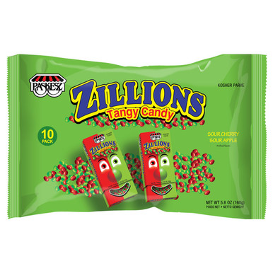 Paskesz Zillions Tangy Candy, Sour Cherry and Apple Flavors, Kosher Parve, Individually Wrapped, 10 Count 