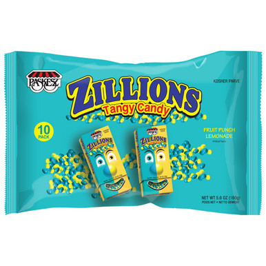 Paskesz Zillions Tangy Candy, Fruit Punch and Lemonade Flavors, Kosher Parve, Individually Wrapped Sour Candies, 10 Count