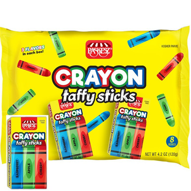 Paskesz Crayon Taffy Sticks Candy, Kosher Parve, 3 Flavors, Party Favors and Holiday Treats, 8 Count